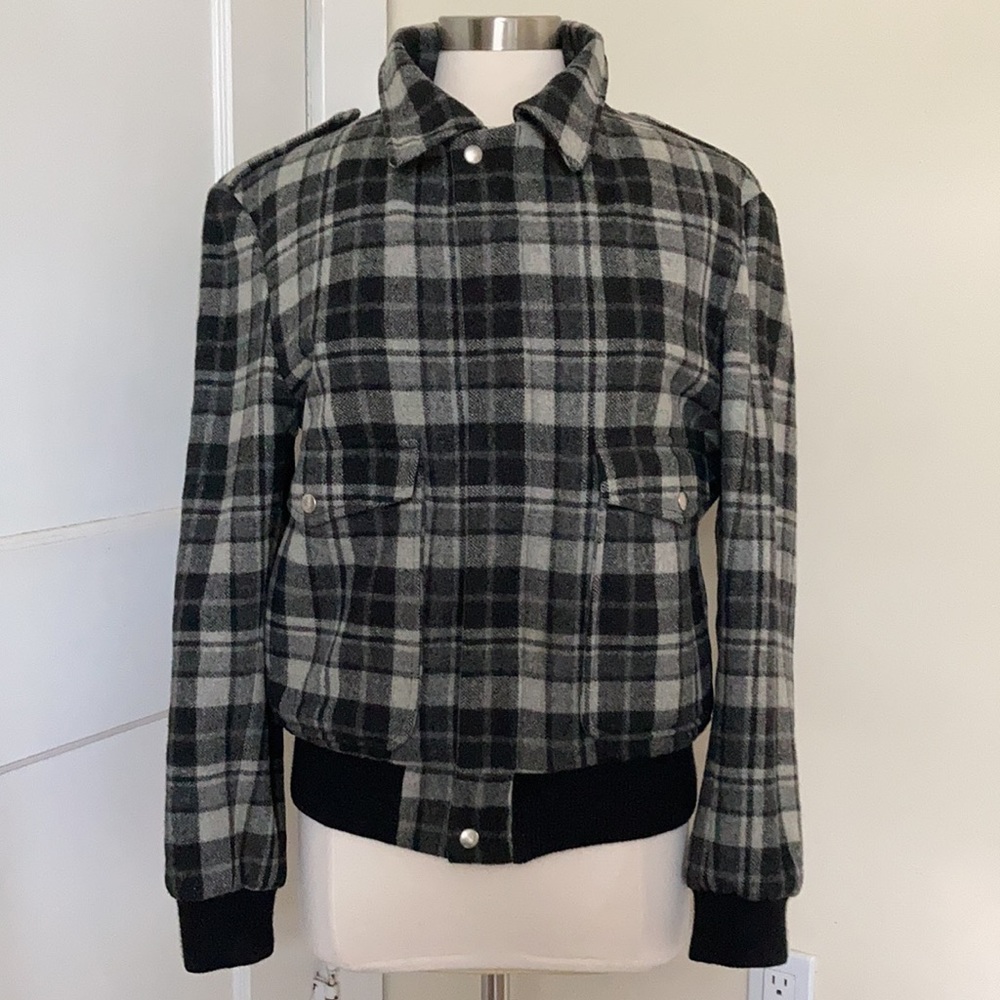 Wool Plaid Bomber Jacket